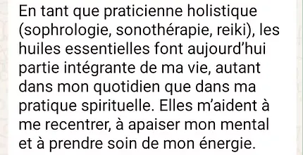Message d’une cliente sur les huiles essentielles