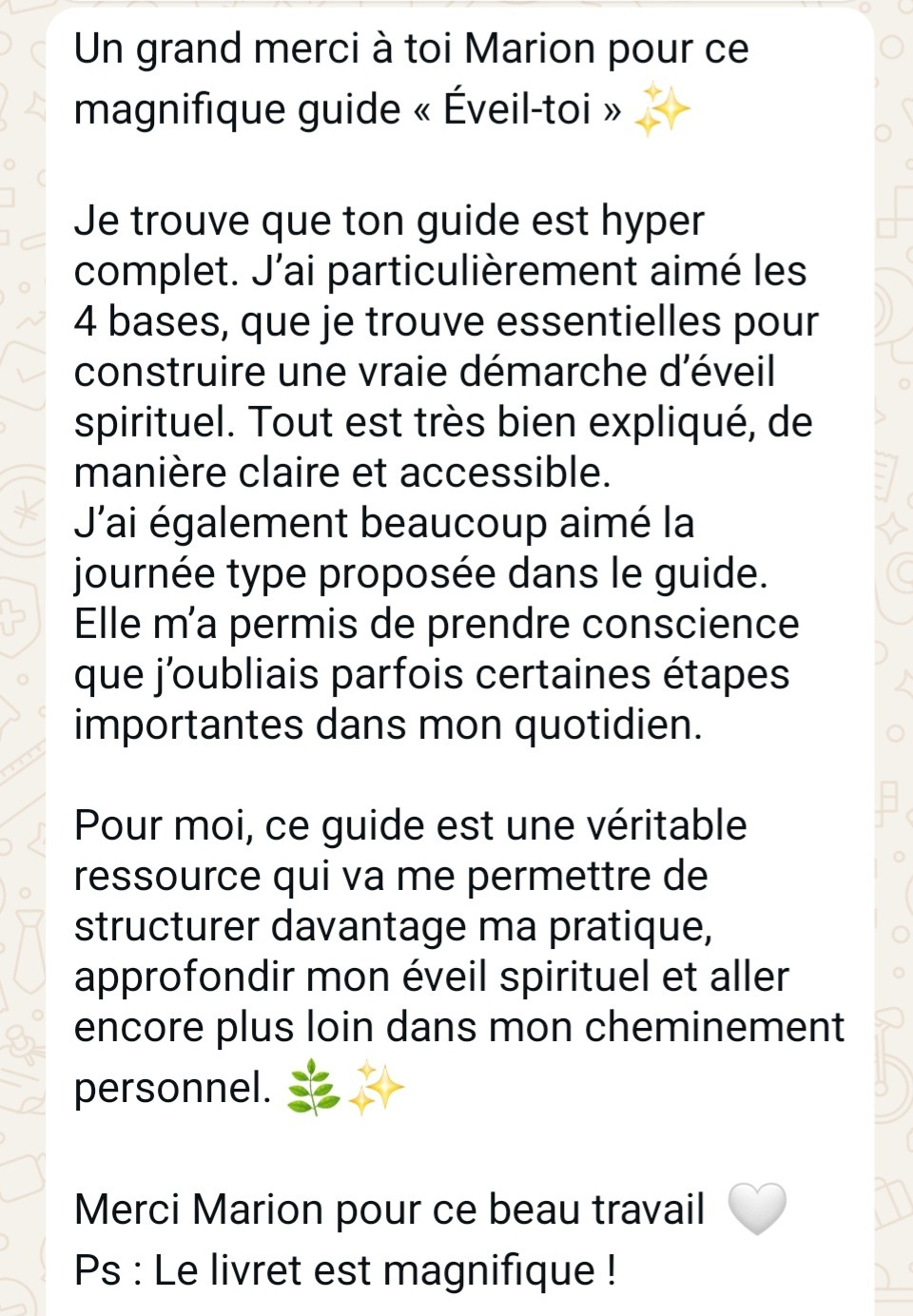 Message d'une cliente 3
